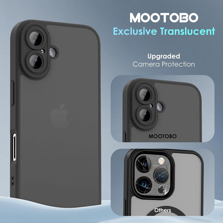 Mootobo Designed for iPhone 16 Plus Case 6.7 inch, Military-Grade Protection 360^0 Full Body Frosted Translucent Back Phone Cover, Anti-Fingerprint Slim Shockproof Phone Case for iPhone 16 Plus - Black
