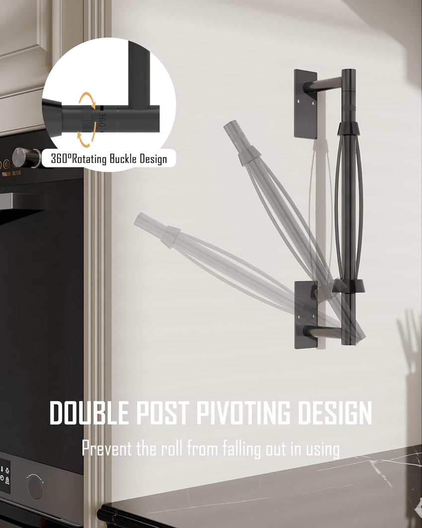 WZRUA Black Kitchen Roll Holder Under Cabinet, Self Adhesive Paper Towel Holder Wall Mounted, SUS304 Stainless Steel Kitchen Roll Holder with Damping under Cupboard(Square Base)
