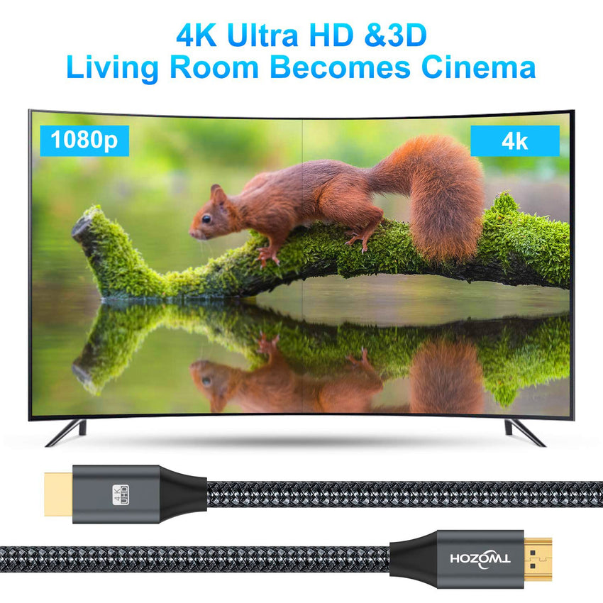Twozoh 4K HDMI Cable 3M, High Speed HDMI 2.0 Cable, Braided HDMI to HDMI Lead Compatible with PS5, PS3, PS4, PC, Projector, HDTV, Xbox
