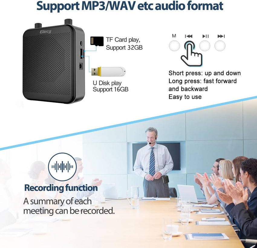 Giecy Portable Voice Amplifier with Headset Microphone 30W Rechargeable Battery 2800mAh Powerful Sound System for Teachers, Guides, Coaches, Presenters