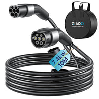 QIAO)) Type 2 EV Charging Cable, 7.4kW 10M 32A Single Phase, Electric Vehicle Type 2 to Type 2 IEC 62196 EV Charger Cable, EVs/Plug-in Hybrid Fast Car Charging Cable with Carry Bag