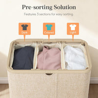 Laundry Basket 165L with Lid 3 Compartments Divider Beige