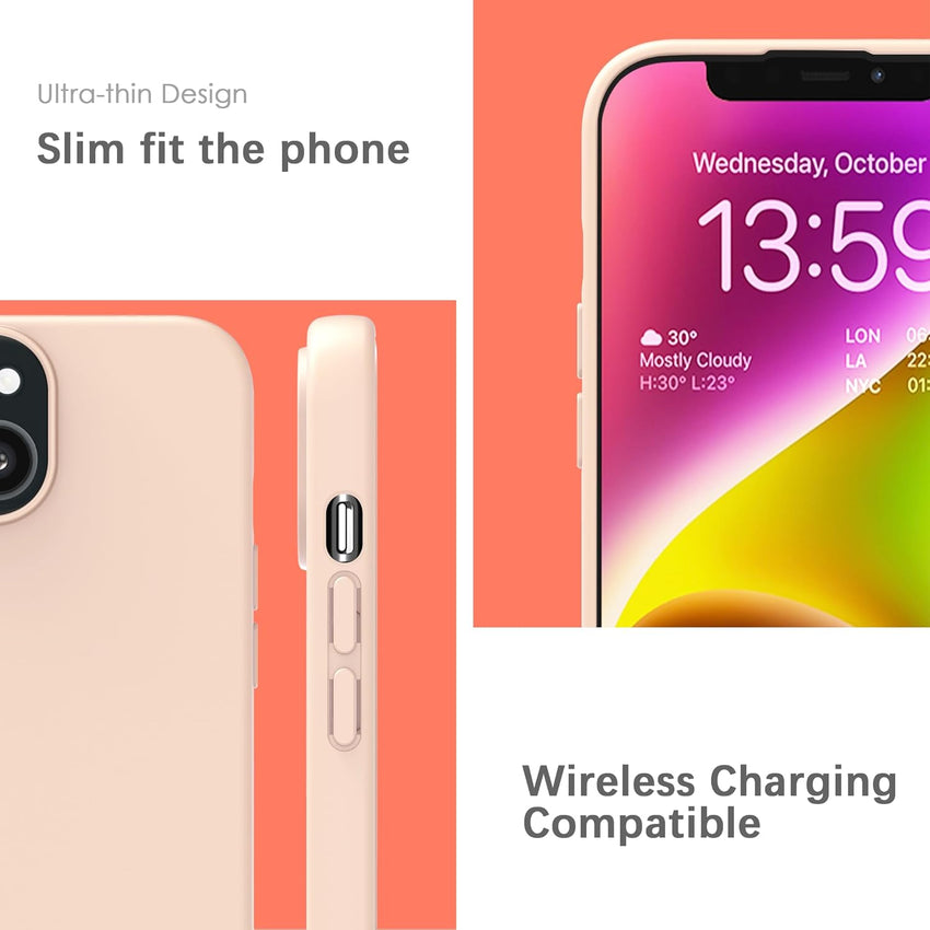 YATWIN Silicone Case for iPhone 13, Soft-Touch, Shockproof, DustProof, Antiskid Full Body Armour Phone Cover for Apple iPhone 13 - Light Pink