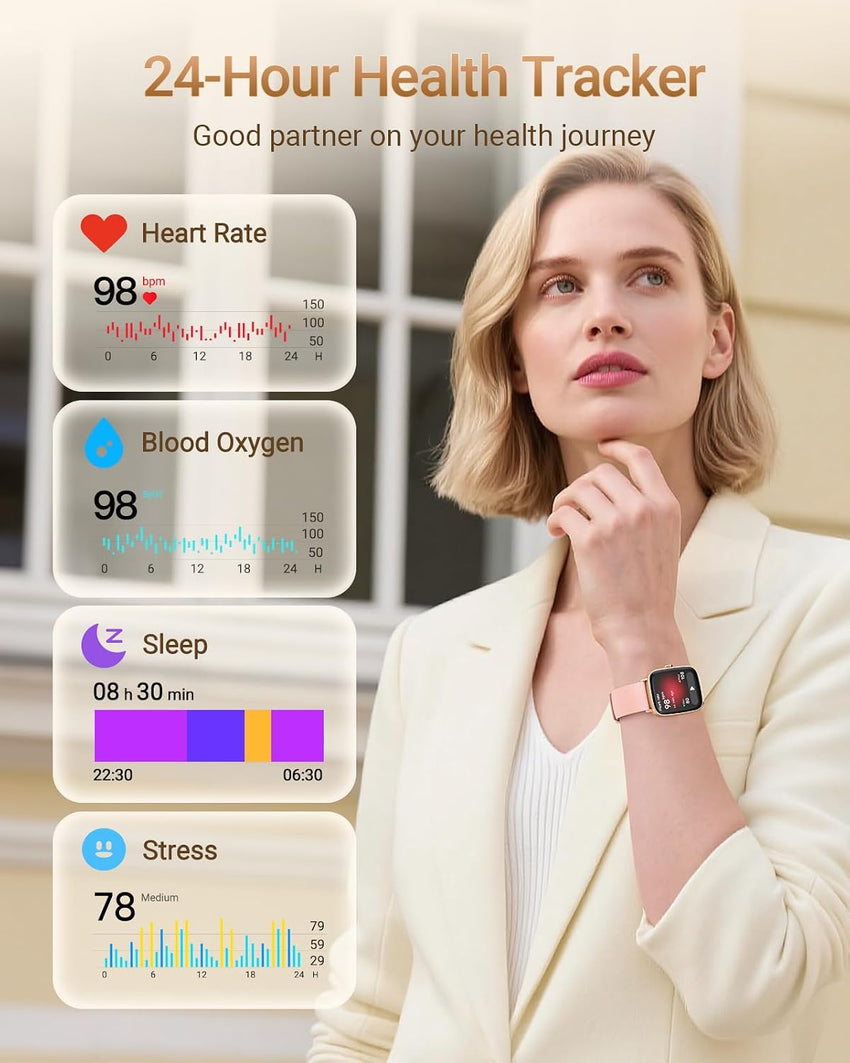 Smart Watch Fitness Tracker HD Screen SpO2 Heart Rate Monitor Black 1.85-inch
