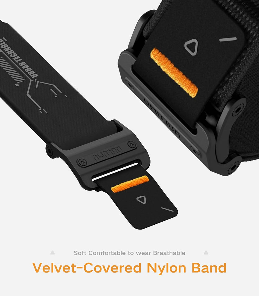 Aulumu A11 Mag Buckle Slim Band Designed for Apple Watch | Memory Quick Release | Velvet Nylon Braid | Stainless Steel Magnetic Clasp-Silver Black