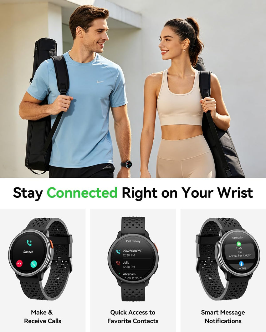 Smartwatch 1.27in Round Touch Answer/Make Calls Heart Rate Monitor for Men & Women Black