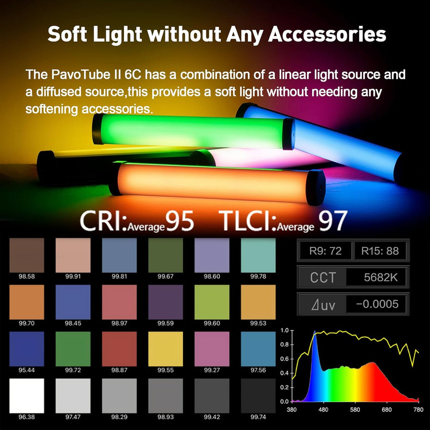 Nanlite PavoTube II 6C LED RGB Tube 2700K-7500K Ultra-Wide Colour Temperature Wireless Control Portable