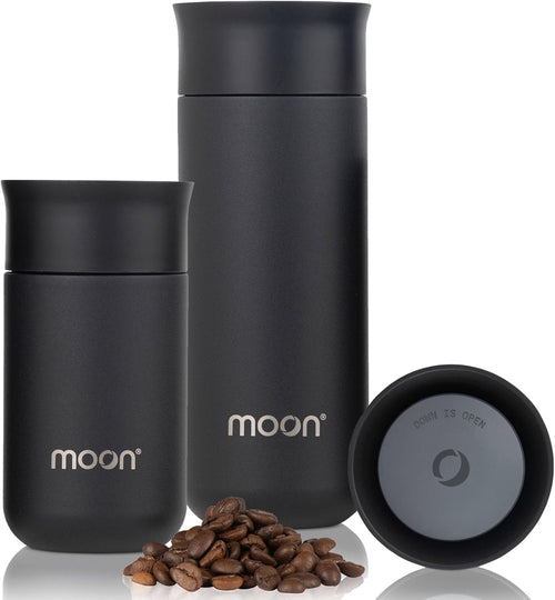 Moon 360° Insulated Travel Mugs - Leak Proof Reusable Coffee Cups - Pro Version for Performance & Easy Clean - Leakproof Flask for Hot & Cold Drinks - Fits Car Cup Holders, UK Company (500ml, Black)