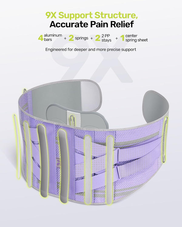Women's Back Support Belt Ergonomic Lumbar Brace with 3D Pad Kidney Support Purple M (85-100 cm)