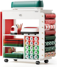 Crafit Craft Storage Compatible with Cricut, Craft Table with Vinyl Roll Holder Crafting Storage Cabinet Tool Holder Trolley on Wheels for Craft Room Home Office (Patented)