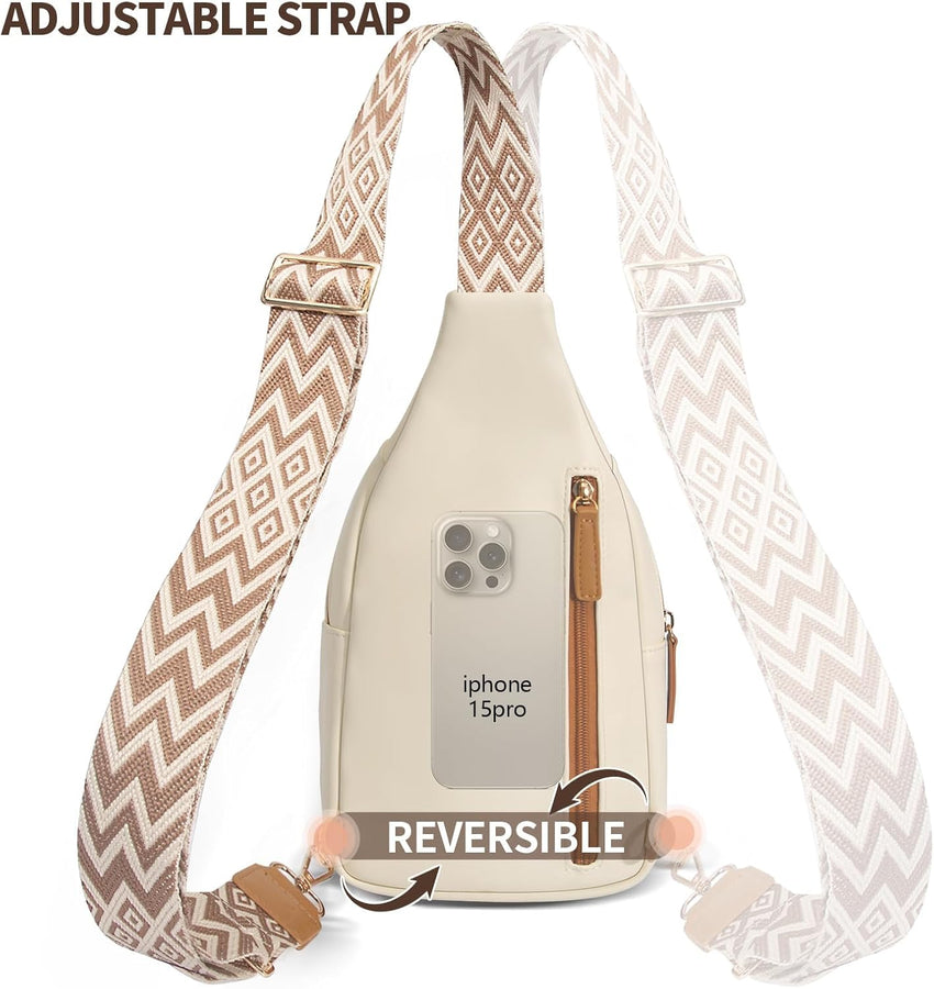 OSOCE Crossbody Bag for Women PU Sling Belt Bag Small Shoulder Chest Bag Purses with Adjustable Guitar Strap Phone Cable Hole Fanny Pack Cross Body Bags with for Ladies Travel Shopping.