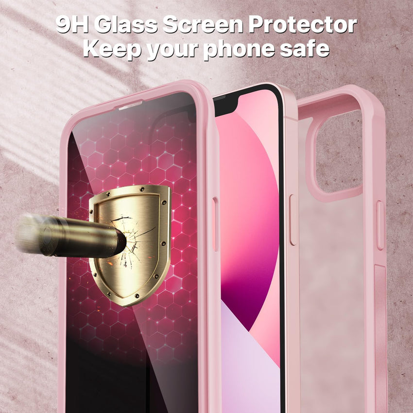 CENHUFO Compatible with iPhone 17 Pro Case Built-in Glass Screen Protector, Full Camera Protection, Fits for Magsafe, 360 Full Body Shockproof Bumper Phone Case for iPhone 17 Pro 6.3 Inch -Pink