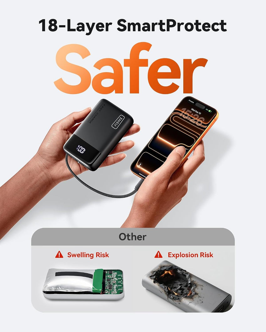 INIU Portable Charger, Smallest 20000mAh Power Bank with Build in USB-C Cable, 22,5W PD Fast Charging USB C in&Out Battery Pack, External Phone Charger for iPhone 16 15 14 Samsung S25 S24 Google etc