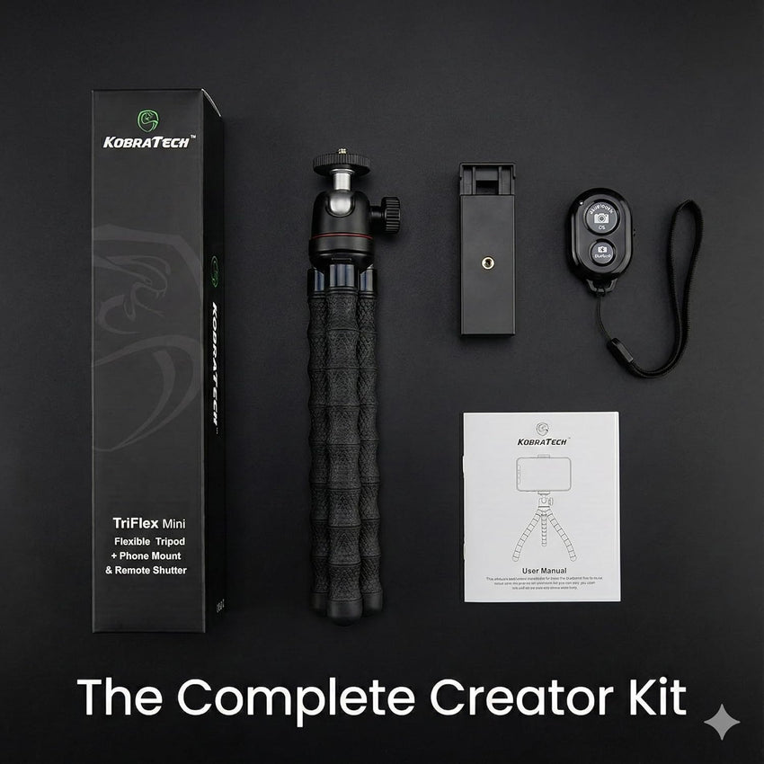 KobraTech Mobile Phone Tripod Stand - TriFlex Mini iPhone Tripod - Flexible Tripod for iPhone + Bluetooth Remote Shutter