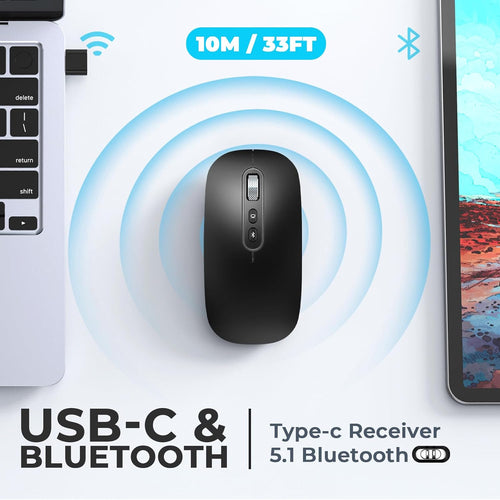 USB C Wireless Mouse Rechargeable Dual-Mode for MacBook Air/Pro â Slim Portable