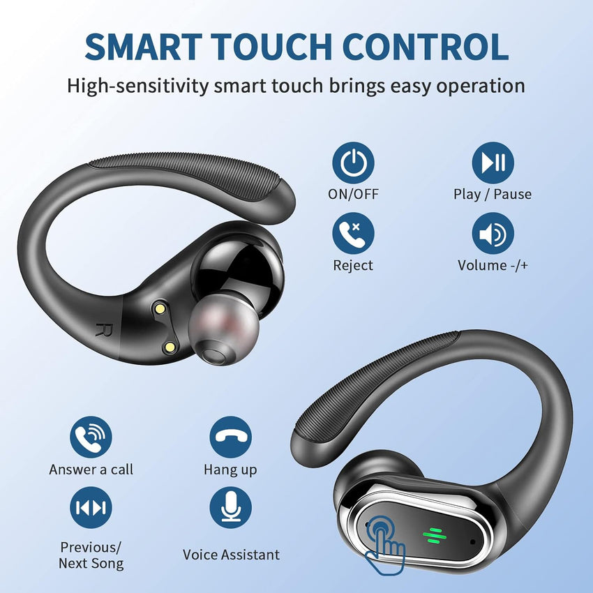 Wireless Earbuds, Bluetooth 5.4 Headphones Sport with 4 ENC Noise Cancelling Mic, 50H Wireless Headphones with Earhooks HiFi Stereo Deep Bass, IP7 Waterproof Bluetooth Earphones for Sport/Gym black