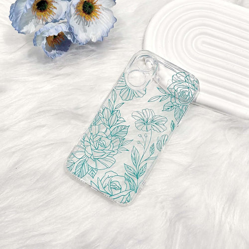 NITITOP Compatible with iPhone 16 Plus Case Cute Clear Green Flower Floral Line Design for Women Girls Transparent Full Camera Slim Soft TPU Shockproof Protective Phone Cover - Green