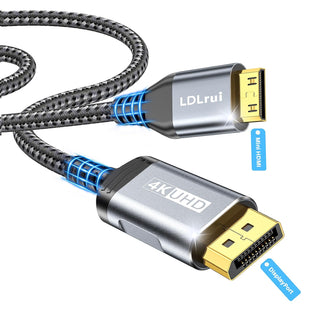 LDLrui DisplayPort to Mini HDMI Cable 1.5m [Bend Resistant, High-Speed] Supports 3840x2160/4K@60Hz, 2K@120Hz Video UHD for Desktop, Laptop, Portable Monitor,AMD, NVIDIA, ARZOPA, Projector,Mini PC