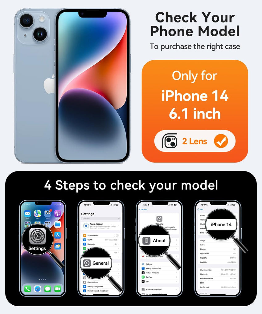 CANSHN Magnetic Compatible with iPhone 14 Case(6.1 Inch), Upgraded [Full Camera Protection] [Compatible with Magsafe] [Translucent Matte] Shockproof Protective Bumper Phone Case Cover - Black
