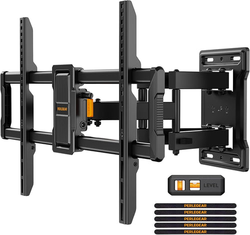 Perlegear TV Wall Bracket for 42-86 Inch Flat/Curved TVs up to 60 kg, Tilt and Swivel Wall Brackets with Dual Arms, Full Motion TV Wall Mount Max VESA 600x400mm, PGLF12