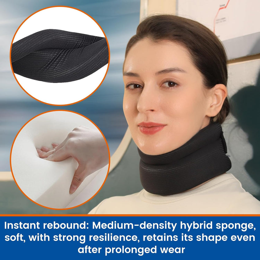 Willcom Neck Support Collar-Foam Cervical Collar, Soft Neck Brace for Pain, Torticollis, Cervicorrect and Posture Corrector- Can Be Used During Sleep, Travel and Rest (Black, Large, 14-16.5 Inch)