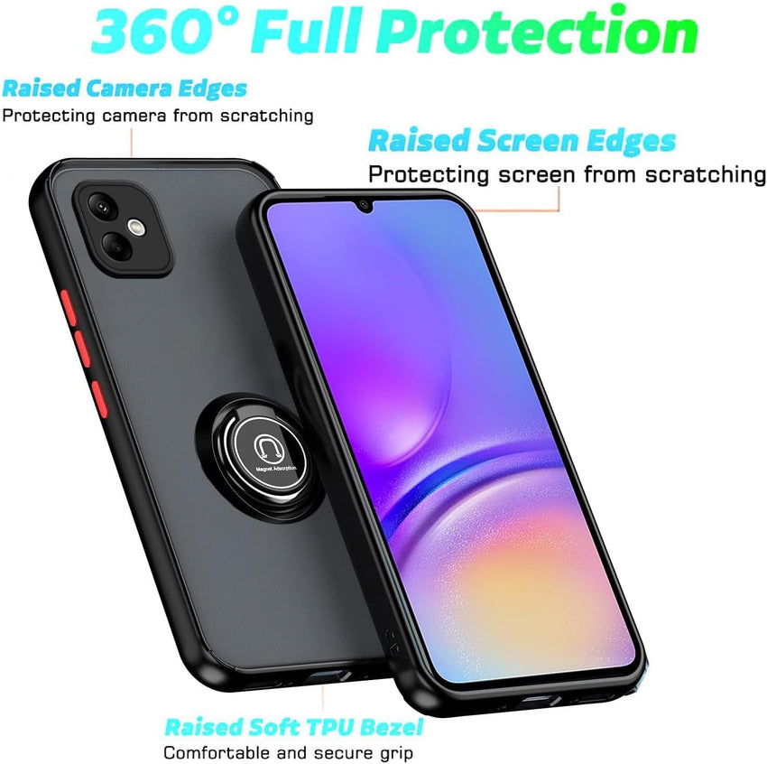 LYZXMY Case for Samsung Galaxy A05 blue with Ring Stand Case + 2 x Tempeblue Glass Screen Protector,PC +TPU Shockproof Anti-Scratch Phone Case Cover
