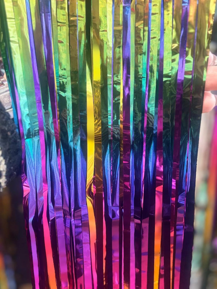 3pcs 2M X 1M Rainbow Multicolour Metallic Tinsel Curtains Aluminum Foil Flow Silk Curtain Background Streamer Birthday Party Wedding Holiday Decoration (Rainbow)