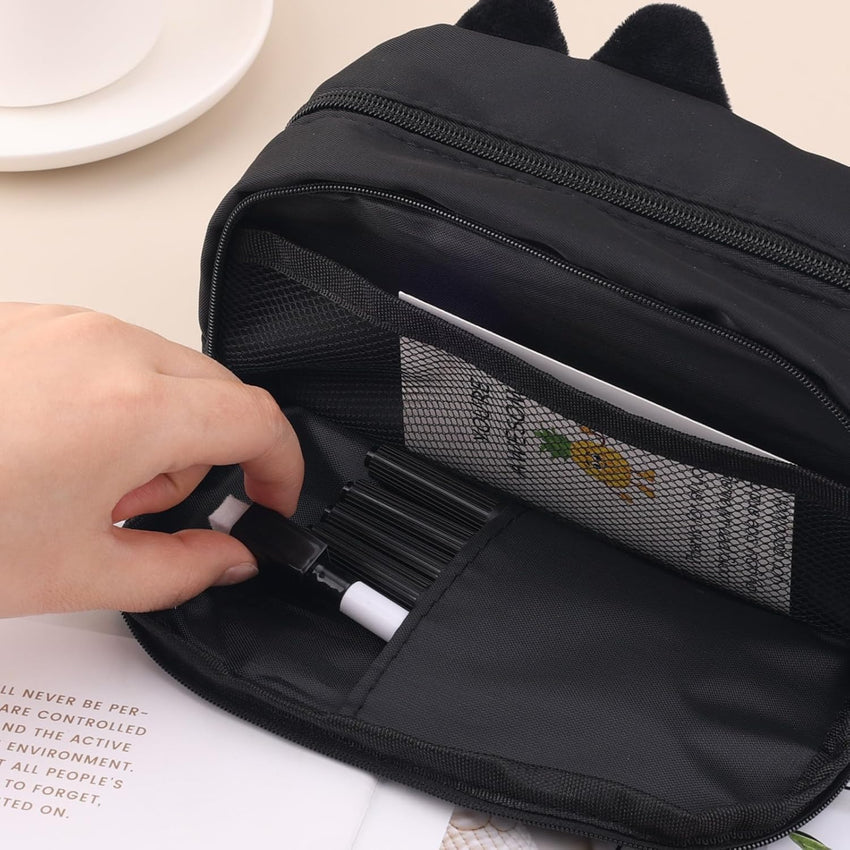 Cute 3D Black Cat Pencil Case Big Capacity Zipper Stationery Organiser Pouch â Black