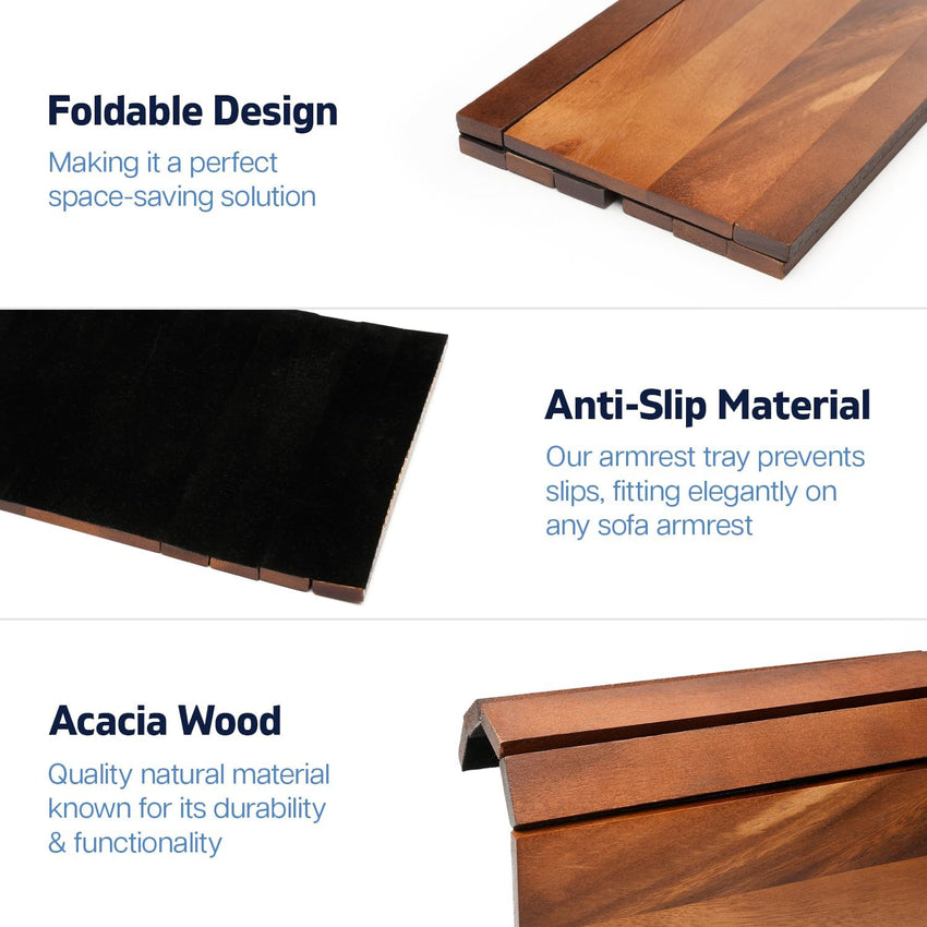 Foldable Sofa Arm Tray Acacia Wood Water & Scratch Resistant Ã¢ÂÂ 37.5 x 25cm