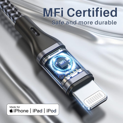 RAVIAD iPhone Charger Cable 4ft/1.2m [MFi Certified] Lightning Cable Nylon Braided Charger Lead Fast Charging Compatible with iPhone 14 13 12 11 Pro Max Xs X XR 8 7 6s 6 SE 5 5s 5c - Gray