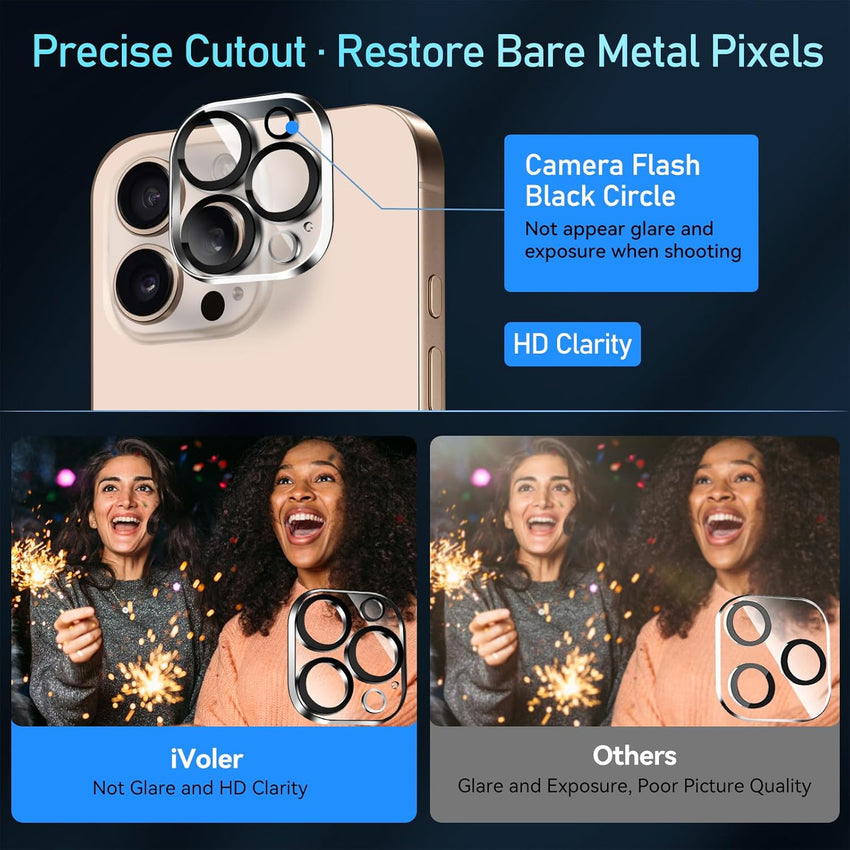 ivoler 4-Pack Camera Lens Protector for iPhone 14 Pro Max /15 Pro Max/ 16 Pro Max 6.9'',iPhone 15 Pro/14 Pro 6.1'' /16 Pro 6.3 ''Tempered Glass Camera lens Screen Protector Camera Cover Case Friendly
