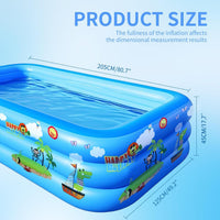 GALAXYER Inflatable Paddling Pool with Cartoon Prints, 3 Rings Large Rectangular Family Swimming Center for Kids Toddlers Adult, Indoor Outdoor Garden Swimming Pool, 205 Ãâ 125 Ãâ 50 CM