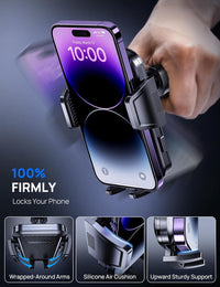 Car Phone Holder Air Vent, Upgrade Hook Clip Mobile Phone Holder for Cars, 360Â° Rotable Car Phone Mount, One Button Release Car Phone Cradles, Universal Car Phone Stand for iPhone Samsung Smartphones