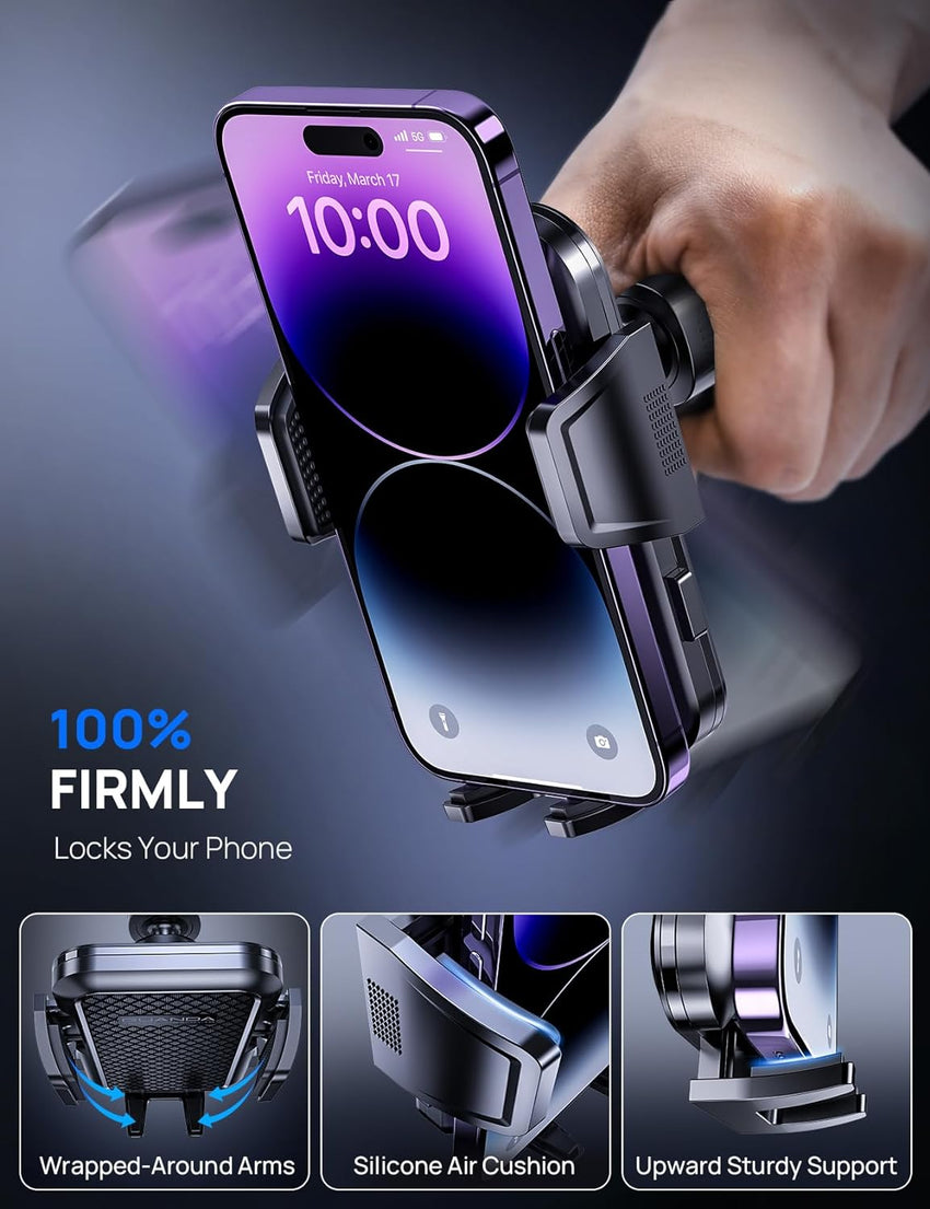 Car Phone Holder Air Vent, Upgrade Hook Clip Mobile Phone Holder for Cars, 360Â° Rotable Car Phone Mount, One Button Release Car Phone Cradles, Universal Car Phone Stand for iPhone Samsung Smartphones