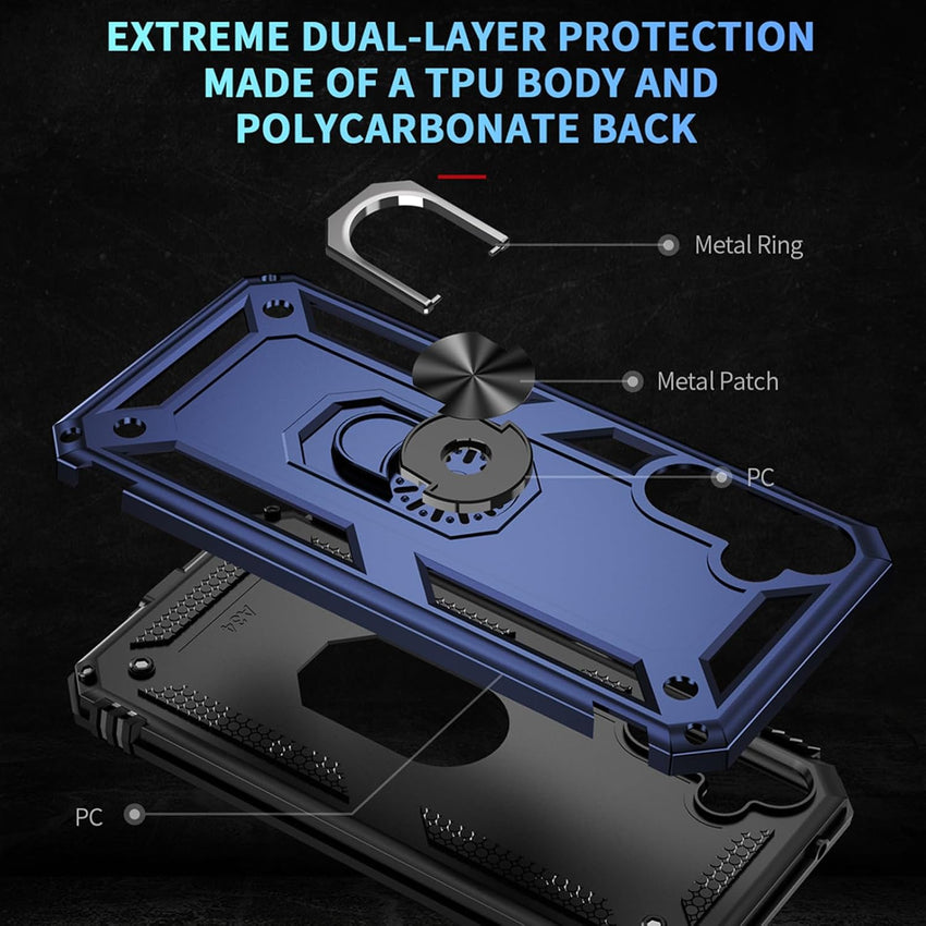 Asuwish Phone Case for Samsung Galaxy A34 5G with Tempered Glass Screen Protector Cover Stand Ring Holder Hard Magnetic Cell Accessories Heavy Duty Shockproof Kickstand A 34 34A Women Men Blue