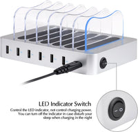 Charging Station 6-Port USB Dock with Cable & Status LEDs Silver
