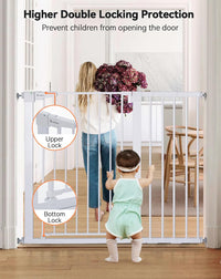 COMOMY 91.5cm Extra Tall Baby Gate for Stairs Doorways, Fits Openings 75-103cm Wide, Auto Close Sturdy Safety Dog Gate for House, Pressure Fit Easy Walk Through Pet Gate with Door, White