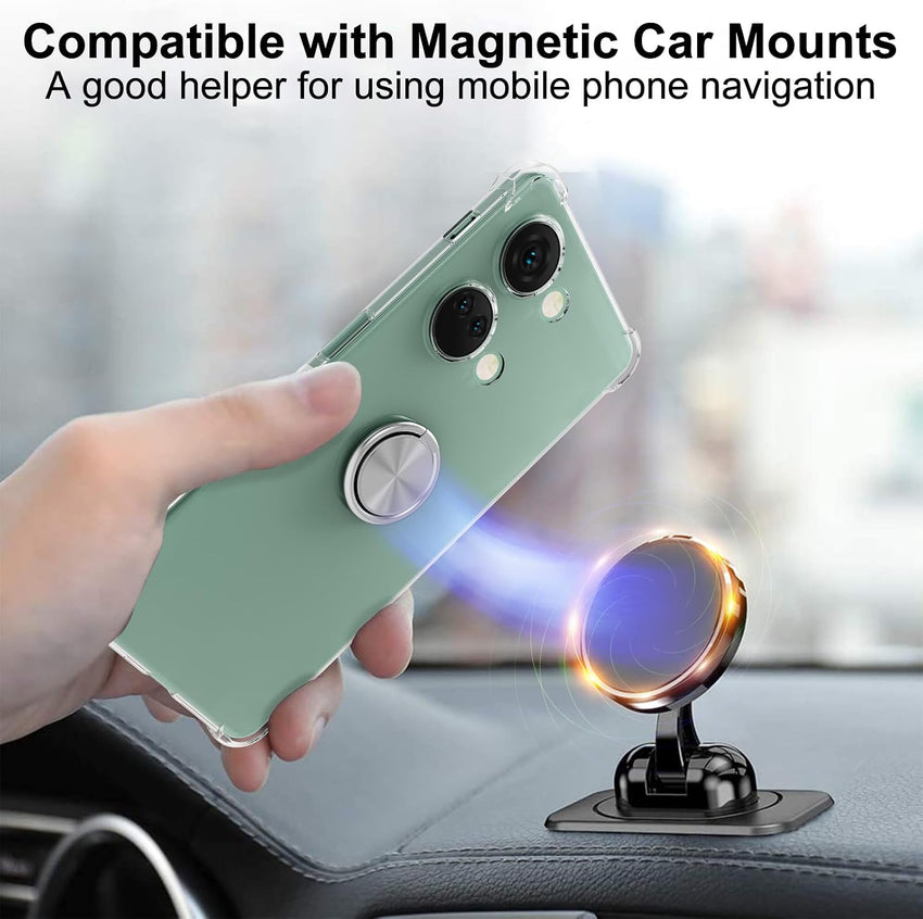 Kickstand Case Compatible with OnePlus Nord 3 5G, Crystal CLEAR Protective Soft TPU Shockproof Case with 360 Degree Magnetic Ring Cover - Silver Ring