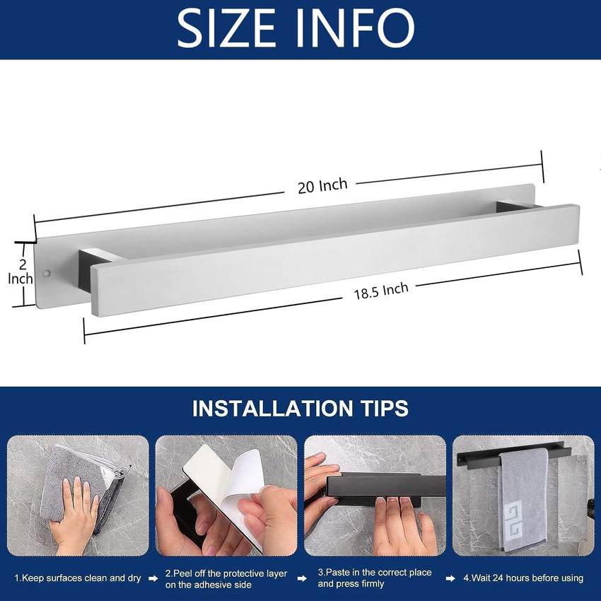 Bathroom Towel Rail Stainless Steel Wall-Mounted Waterproof 20 Inch â Brushed Nickel