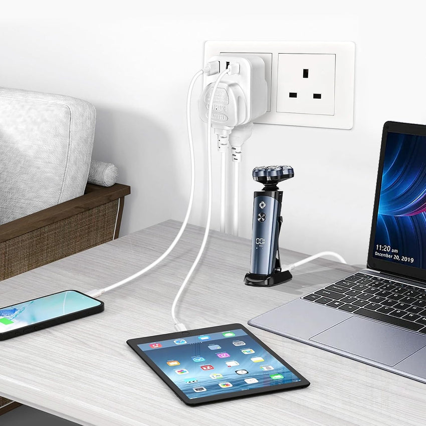 Shaver Plug Adaptor UK,SHUOMAO Toothbrush Shaver Adapter with 3 USB,Toothbrush Razor Charger Adapter with 13A Fuse UK 2 Pin to 3 Pin Converter Plug for Epilators Bathroom,for US EU Plug