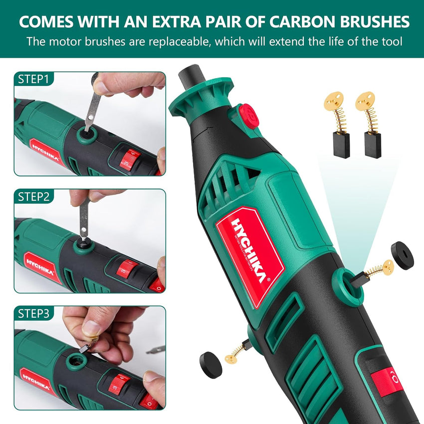 HYCHIKA 170W Rotary Tool, Variable Speed Rotary Tool Kit with Flex Shaft, 173pcs Accessories Kit & 8000-35000RPM Multi-Tool, Perfect for Cutting, Detail Sanding, Engraving, and Wood Carving