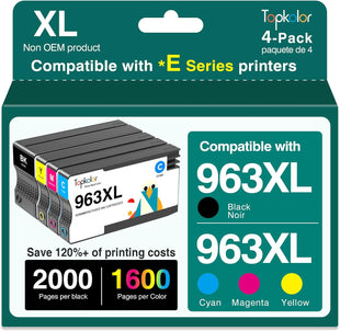 Topkolor 963XL Ink Cartridges Multipack Remanufactured for HP 963XL 963 for HP Officejet Pro 9010e 9010 Ink Cartridges 9012 9012e 9020 9020e 9014 9014e 9015 9015e 9018e 9019e 9022 9025e