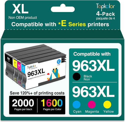 Topkolor 963XL Ink Cartridges Multipack Remanufactured for HP 963XL 963 for HP Officejet Pro 9010e 9010 Ink Cartridges 9012 9012e 9020 9020e 9014 9014e 9015 9015e 9018e 9019e 9022 9025e