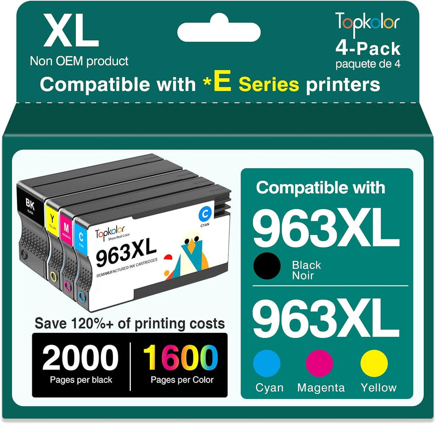 Topkolor 963XL Ink Cartridges Multipack Remanufactured for HP 963XL 963 for HP Officejet Pro 9010e 9010 Ink Cartridges 9012 9012e 9020 9020e 9014 9014e 9015 9015e 9018e 9019e 9022 9025e