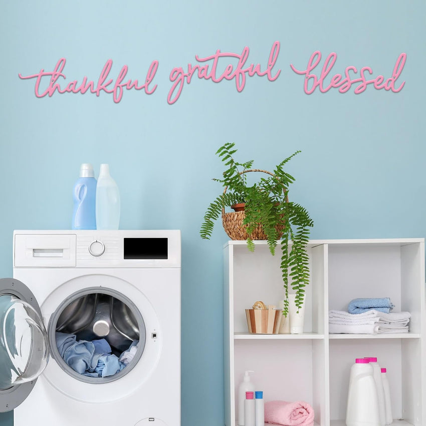 Metal Wall Sign Thankful Grateful Blessed 3-Piece Pink