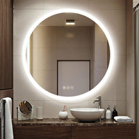 AI-LIGHTING 60cm Round Mirror with Lights Bathroom LED Circular Mirror Illuminated Anti-Fog Backlit Light Up Circle Mirror Touch Switch Color Change Demister IP44 Dimmable