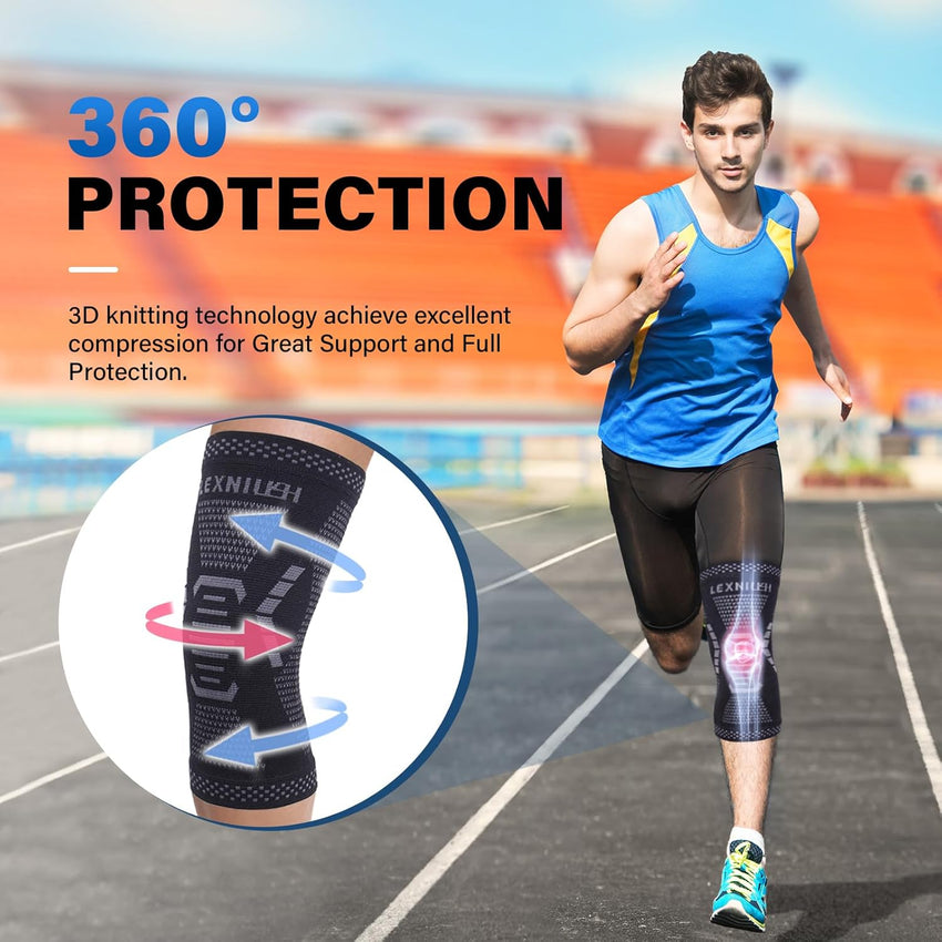 Knee Support Compression Sleeve for Injury & Sports Black XL