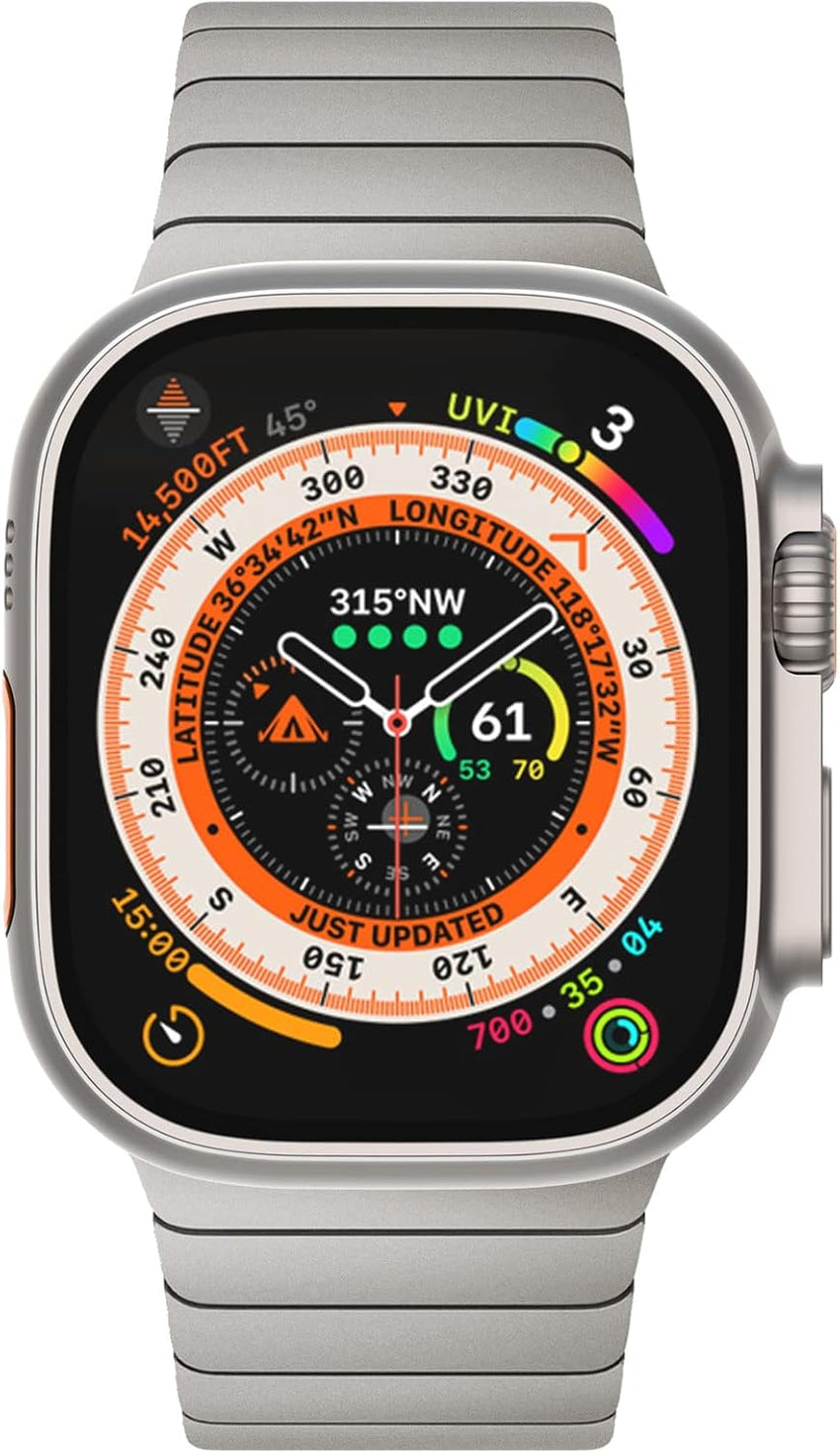 NewWays 49mm 46mm 45mm 44mm 42mm(Series 3 2 1) Metal Strap Compatible with Apple Watch,Solid Stainless Steel Link Replacement Band for iWatch Ultra/Ultra2,Series 10/9/8/7/6/5/4/3/2/1/SE,Titanium