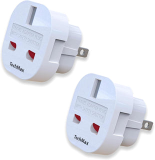 TechMax Pack of 2 UK to US Plug Adaptor Type G to Type A and B UK to USA, Canada, Japan, Thailand, Mexico, Jamaica, Dominican Republic, Barbados, China and more 2 Pin Flat Travel Adapter (White)