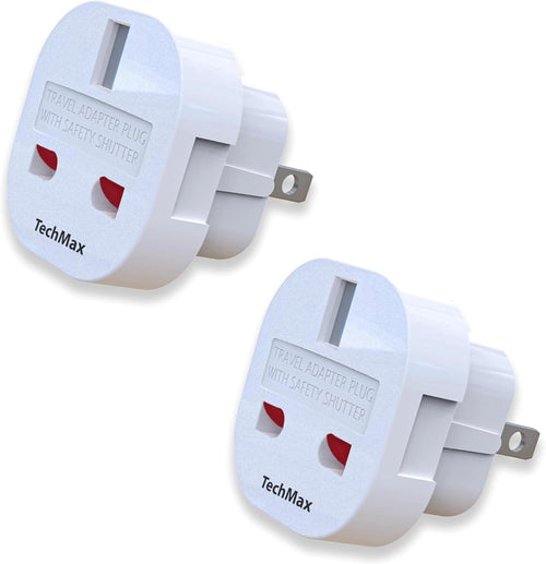 TechMax Pack of 2 UK to US Plug Adaptor Type G to Type A and B UK to USA, Canada, Japan, Thailand, Mexico, Jamaica, Dominican Republic, Barbados, China and more 2 Pin Flat Travel Adapter (White)